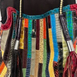 Multicolor Patchwork faux Crocodile Crossover Tote bag